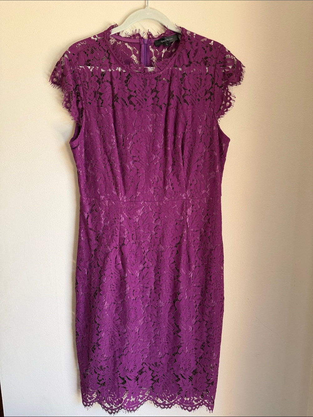 Cap-Sleeve Purple Lace Midi Dress